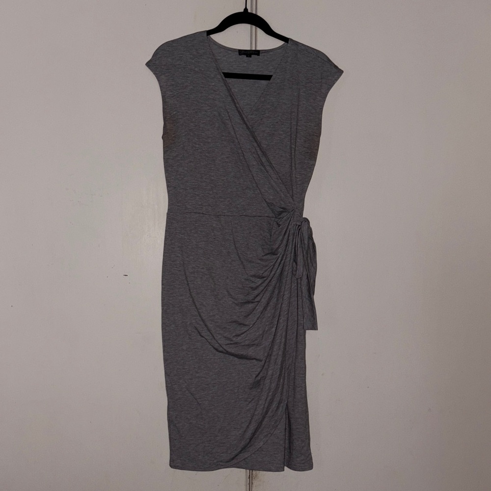 Elegant Gray Draped Midi Dress